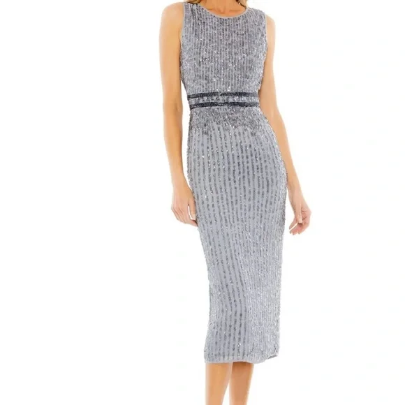 Mac Duggal - NWT- SLEEVELESS HIGH NECK BEADED MIDI SHEATH DRESS - size 8 - Picture 1 of 4